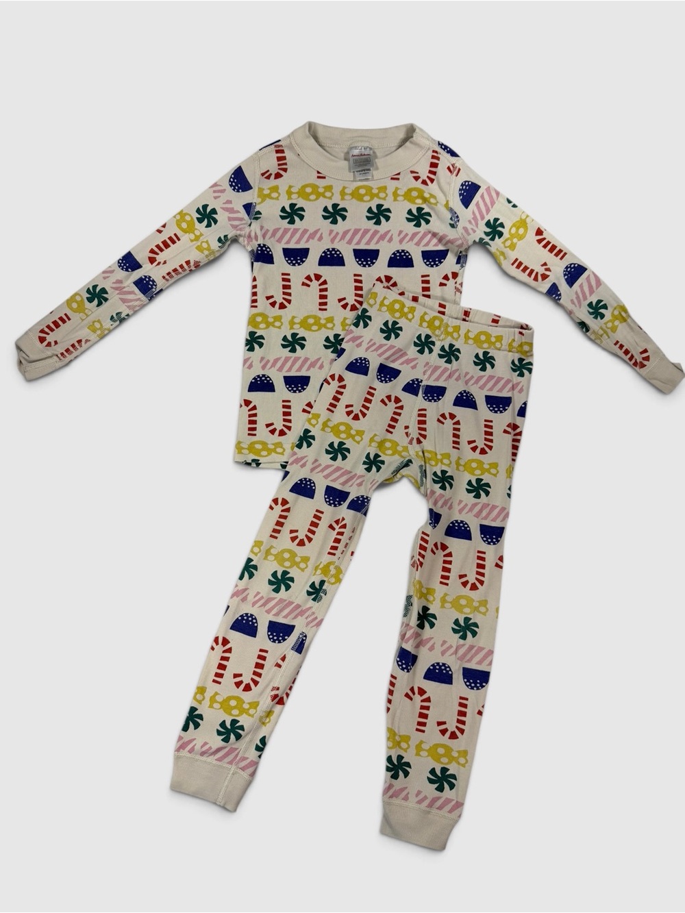 Hanna Andersson Christmas Candy Cane Long John Pajamas 110 US 5 Organic 2 Piece